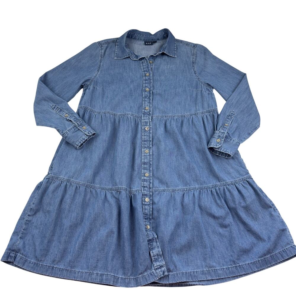 Gap Western Long Sleeve Cotton Lyocel Tiered Shirt Dress Women's Size SP